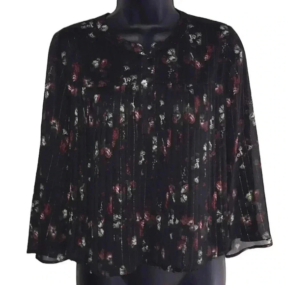 Avec Les Filles Boho Flowy Floral Black Blouse Size XXS—C1 - Picture 1 of 6